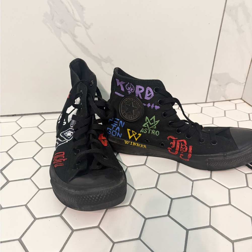 Black High-Top Sneakers with Colorful Accents